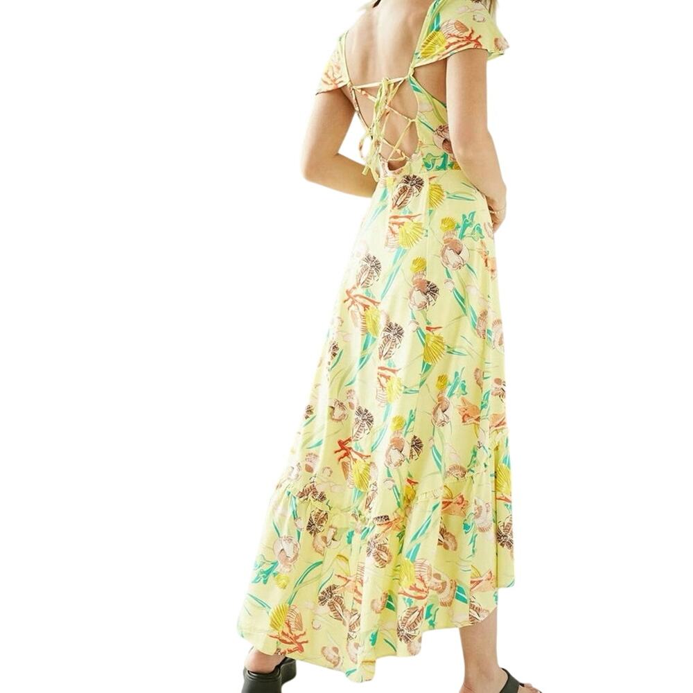 Urban Outfitters Yellow Seashell Siren Strappy Back Beachy Midi Dress Lg
